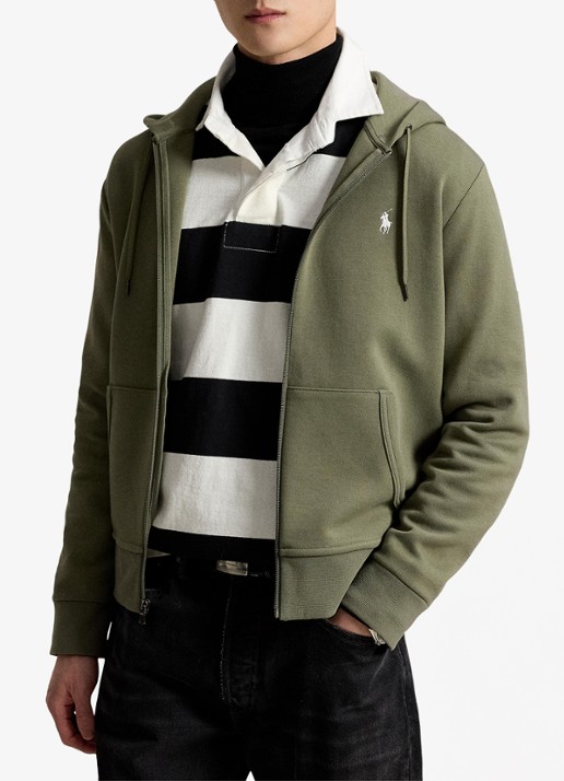 Ralph Lauren Sweatvest met steekzakken en logoborduring - voorkant 5 cruise olive / olijfgroen