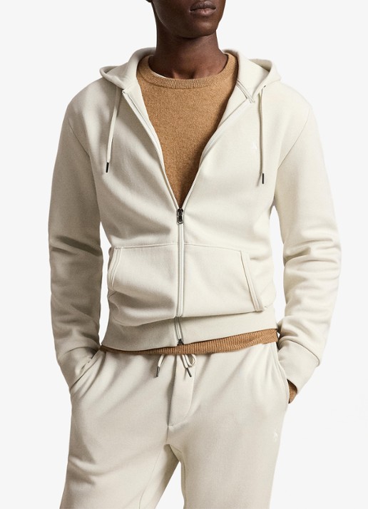 Ralph Lauren Sweatvest met steekzakken en logoborduring - voorkant 5 stone pebble / gebroken wit