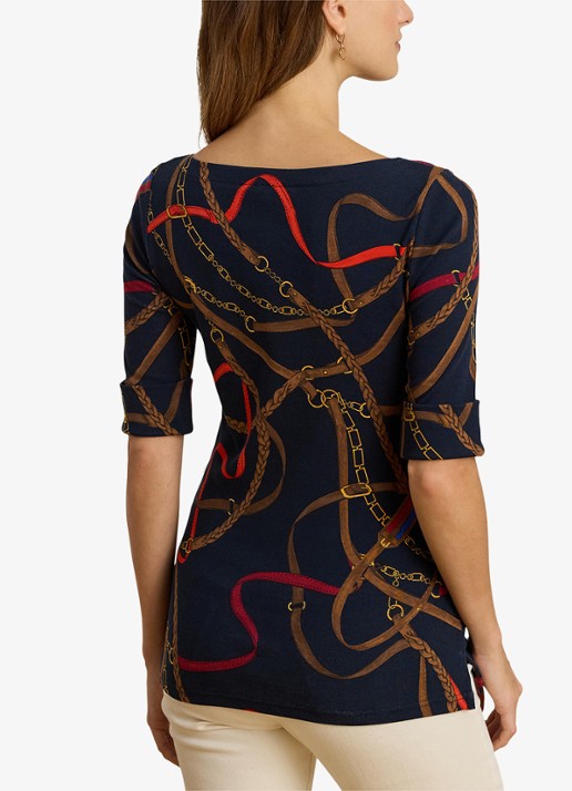 Ralph Lauren T-shirt met boothals en grafische print - achterkant navy multi / donkerblauw