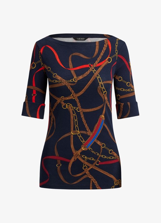 Ralph Lauren T-shirt met boothals en grafische print - voorkant 2 navy multi / donkerblauw
