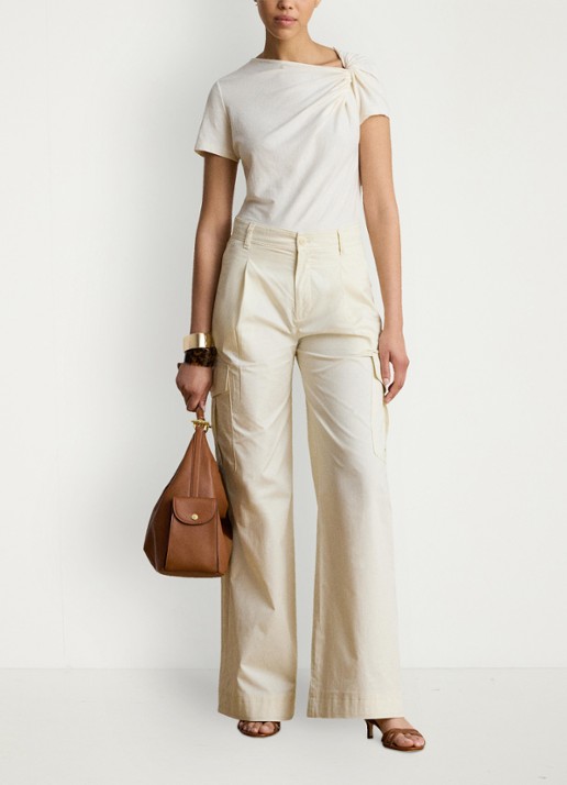 Ralph Lauren T-shirt met knoopdetail - voorkant 4 mascarpone crème / crème