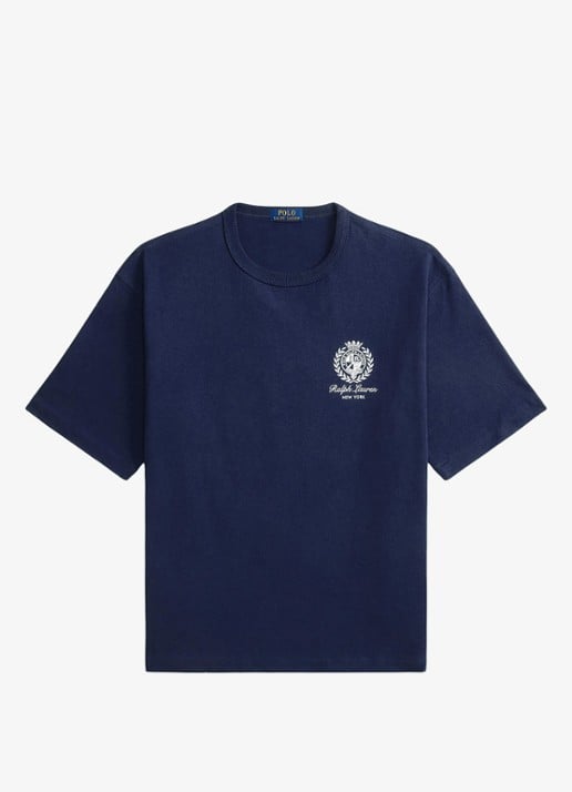 Ralph Lauren T-shirt met logo- en backprint - voorkant donkerblauw