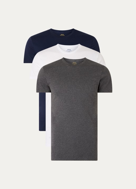 Ralph Lauren T-shirt met logoborduring in 3-pack - voorkant 2 donkerblauw