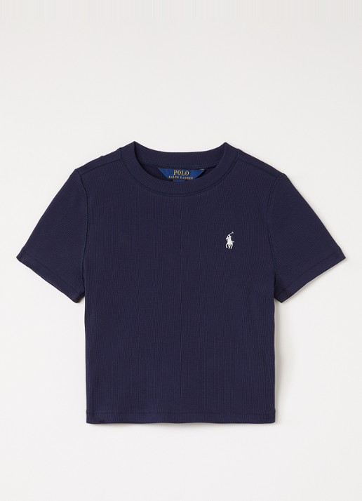 Ralph Lauren T-shirt met ribstructuur - voorkant donkerblauw