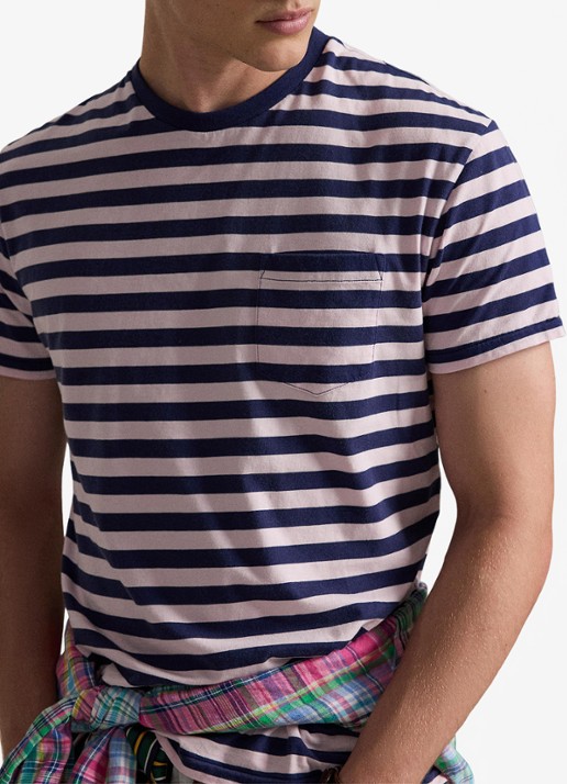 Ralph Lauren T-shirt met streepprint en borstzak - detail 5 garden pink/dark cobalt-zyrb