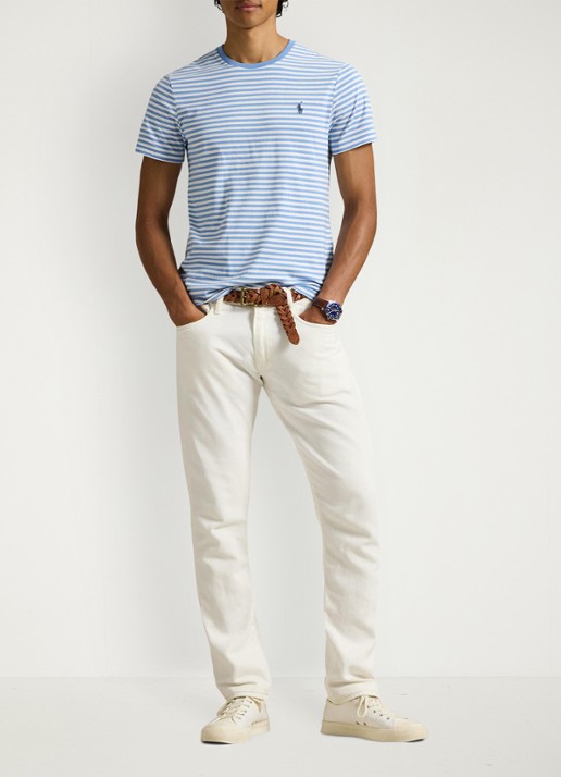 Ralph Lauren T-shirt met streepprint en logoborduring - voorkant 5 bristol blue/white / blauw