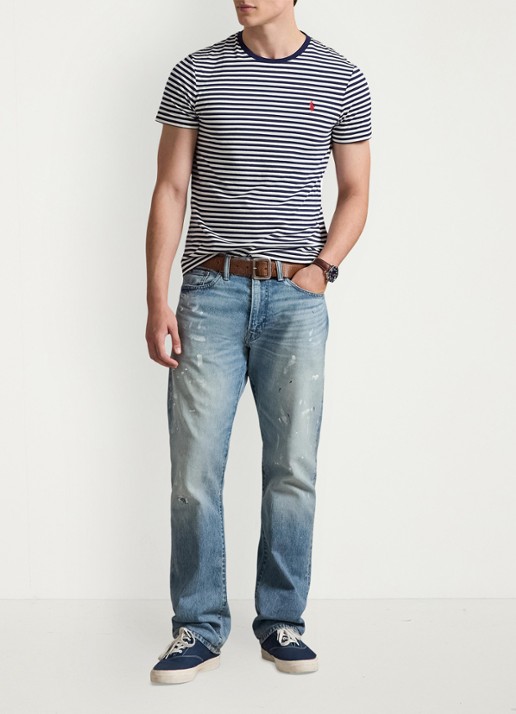 Ralph Lauren T-shirt met streepprint en logoborduring - voorkant 4 newport navy/white / donkerblauw