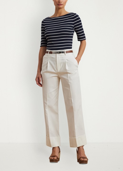 Ralph Lauren T-shirt met streepprint - voorkant 3 lauren navy / donkerblauw