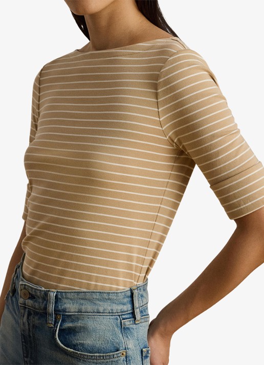 Ralph Lauren T-shirt met streepprint - detail 2 birch tan/mascarpone cream / beige