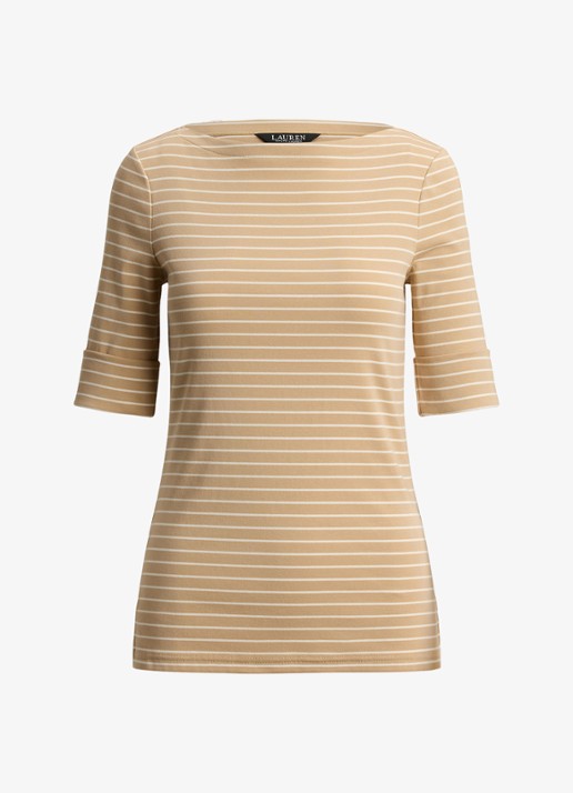 Ralph Lauren T-shirt met streepprint - voorkant 4 birch tan/mascarpone cream / beige