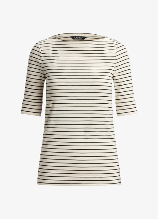 Ralph Lauren T-shirt met streepprint - voorkant mascarpone crème/black / crème