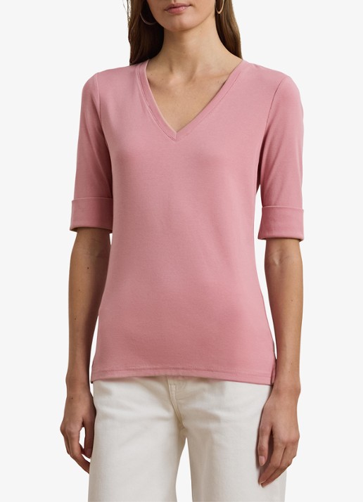 Ralph Lauren T-shirt met V-hals en halflange mouw - detail 2 rose mauve / roze