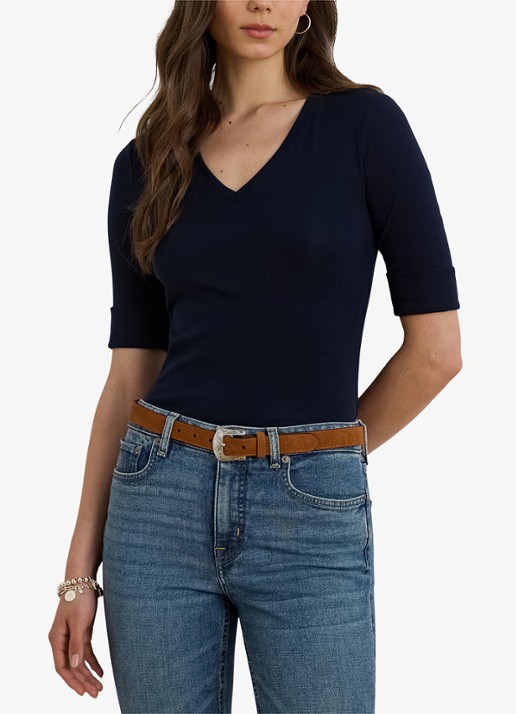 Ralph Lauren T-shirt met V-hals en halflange mouw