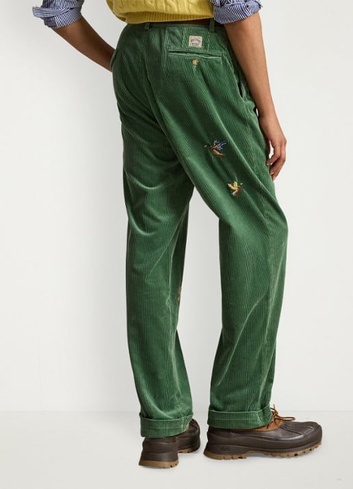 Ralph Lauren Tapered fit broek van corduroy met borduring - achterkant 3 meadow green aoe-zwjv / groen