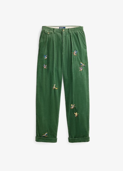 Ralph Lauren Tapered fit broek van corduroy met borduring - voorkant 4 meadow green aoe-zwjv / groen