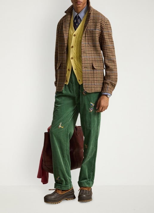 Ralph Lauren Tapered fit broek van corduroy met borduring - voorkant 5 meadow green aoe-zwjv / groen