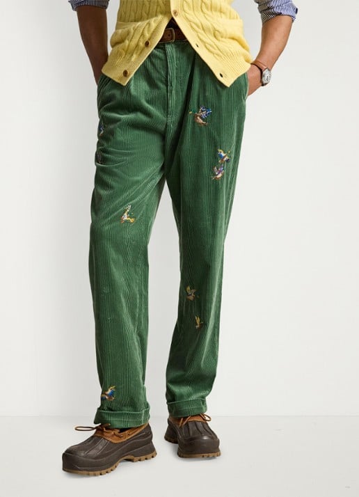Ralph Lauren Tapered fit broek van corduroy met borduring