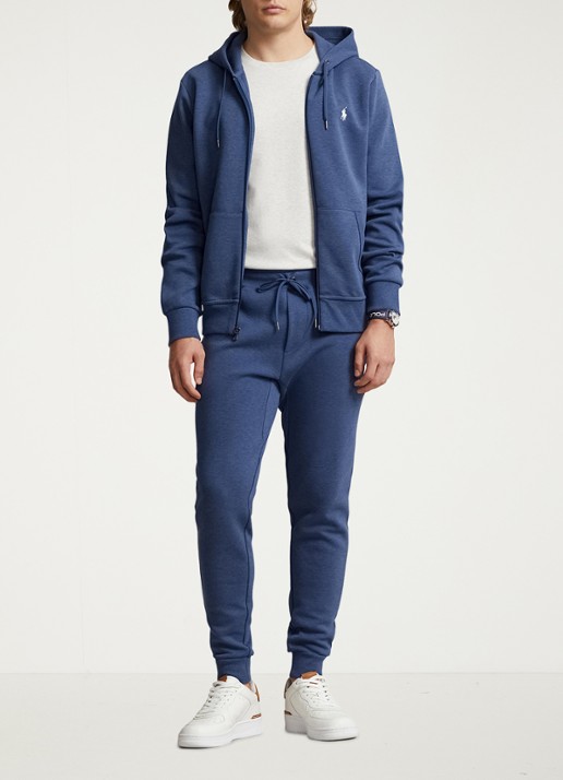 Ralph Lauren Tapered fit joggingbroek met logoborduring - voorkant 4 derby blue heather / blauw