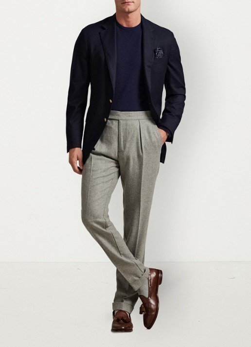 Ralph Lauren Tapered fit pantalon van wol - voorkant 2 light grey / lichtgrijs