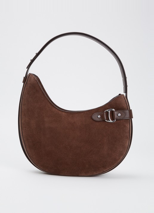 Ralph Lauren Tasha Large schoudertas van suède - voorkant bruin