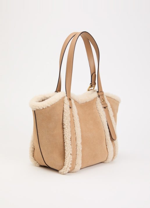 Ralph Lauren Tasha schoudertas van suède met schapenvacht - achterkant 5 camel