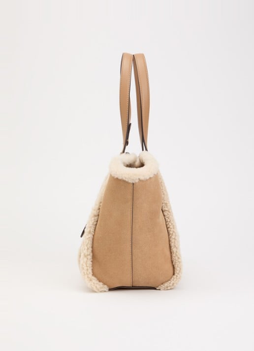 Ralph Lauren Tasha schoudertas van suède met schapenvacht - detail 3 camel