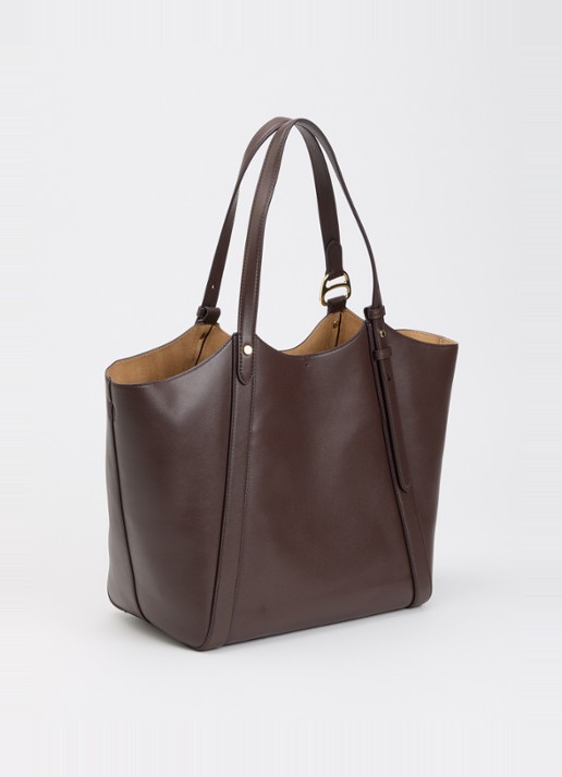 Ralph Lauren Tasha shopper van leer met verstelbare schouderriem - achterkant lichtbruin