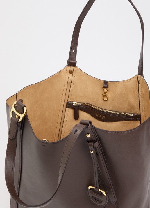 Ralph Lauren Tasha shopper van leer met verstelbare schouderriem - detail 2 lichtbruin