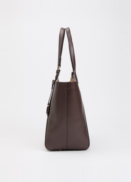 Ralph Lauren Tasha shopper van leer met verstelbare schouderriem - detail 3 lichtbruin