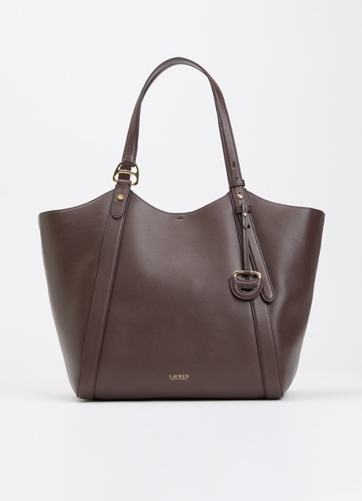 Ralph Lauren Tasha shopper van leer met verstelbare schouderriem - voorkant 5 lichtbruin