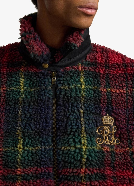 Ralph Lauren Teddy jas met ruitdessin en steekzakken - detail 2 macro holiday plaid / rood