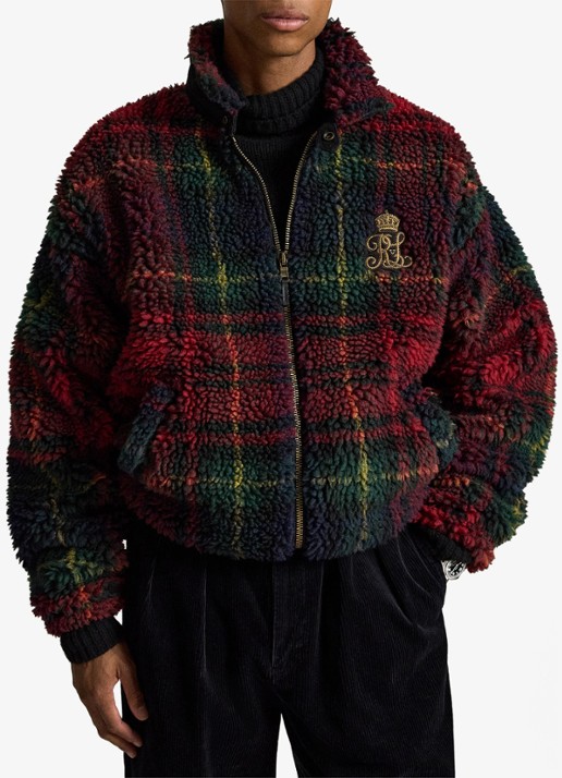 Ralph Lauren Teddy jas met ruitdessin en steekzakken - voorkant 2 macro holiday plaid / rood