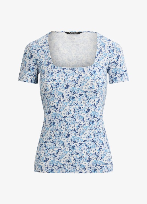 Ralph Lauren Top met bloemenprint - voorkant 2 white/blue / blauw