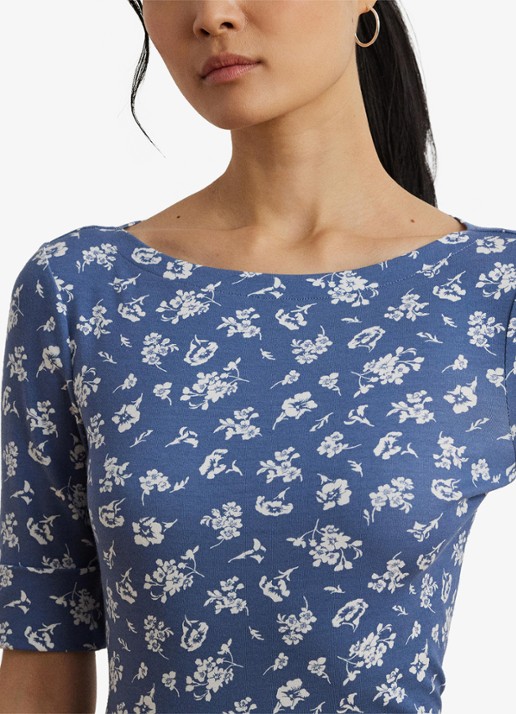 Ralph Lauren Top met boothals en bloemenprint - detail 5 blauw