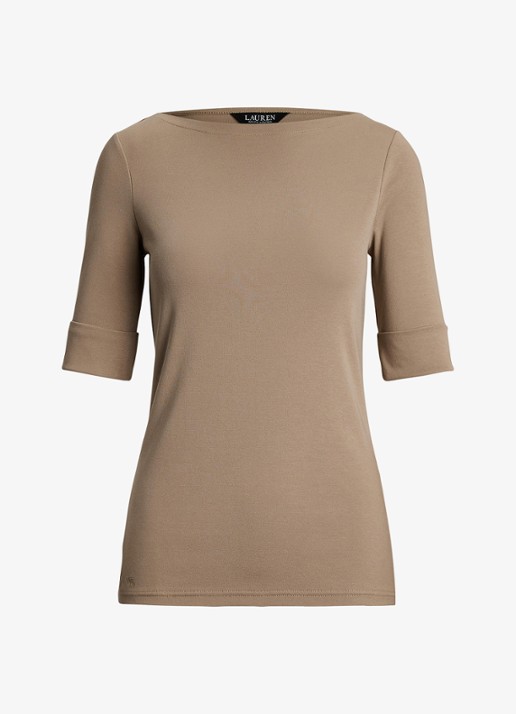 Ralph Lauren Top met boothals - voorkant madison tan / beige
