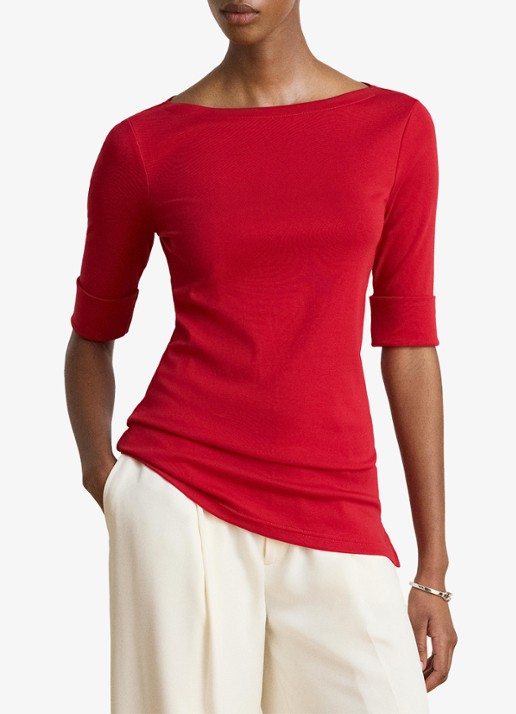 Ralph Lauren Top met boothals - detail 3 ralph red / rood