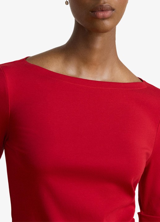 Ralph Lauren Top met boothals - detail 4 ralph red / rood