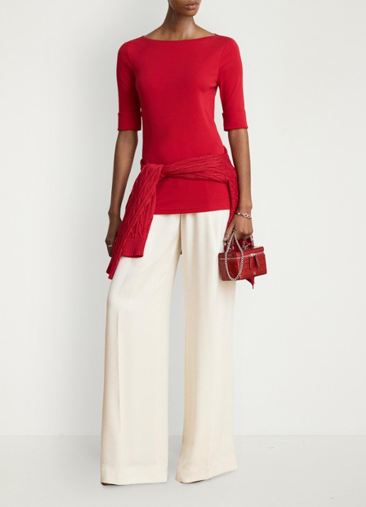 Ralph Lauren Top met boothals - voorkant 4 ralph red / rood