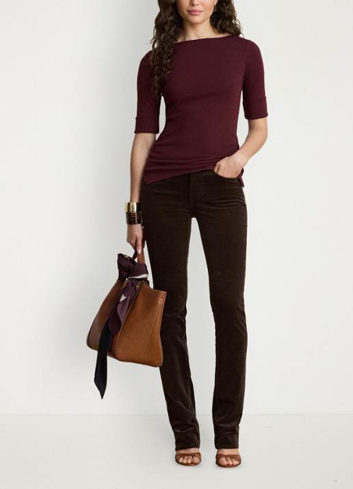 Ralph Lauren Top met boothals - detail 3 dark garnet / bordeauxrood