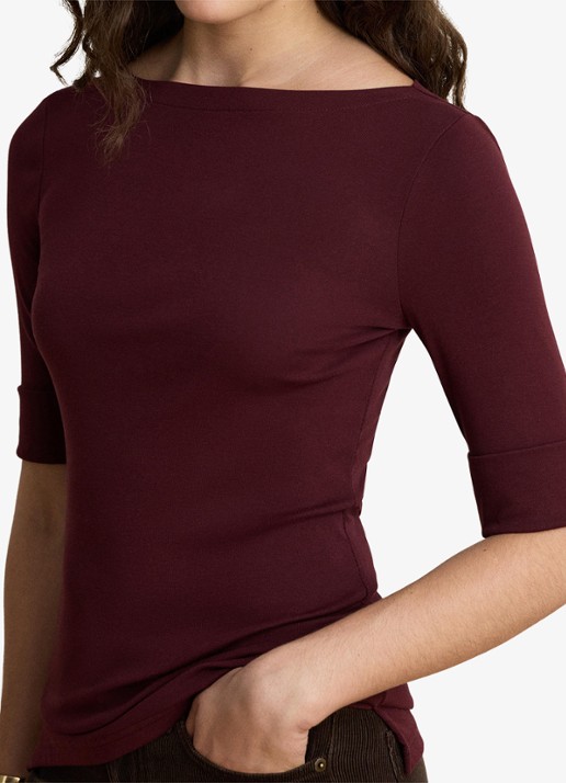 Ralph Lauren Top met boothals - detail 4 dark garnet / bordeauxrood