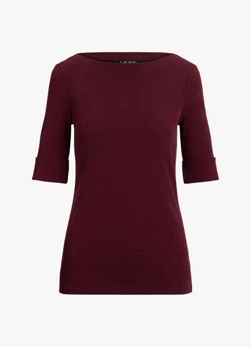 Ralph Lauren Top met boothals - voorkant dark garnet / bordeauxrood