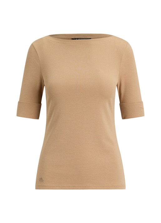 Ralph Lauren Top met boothals - voorkant 4 lauren camel / beige