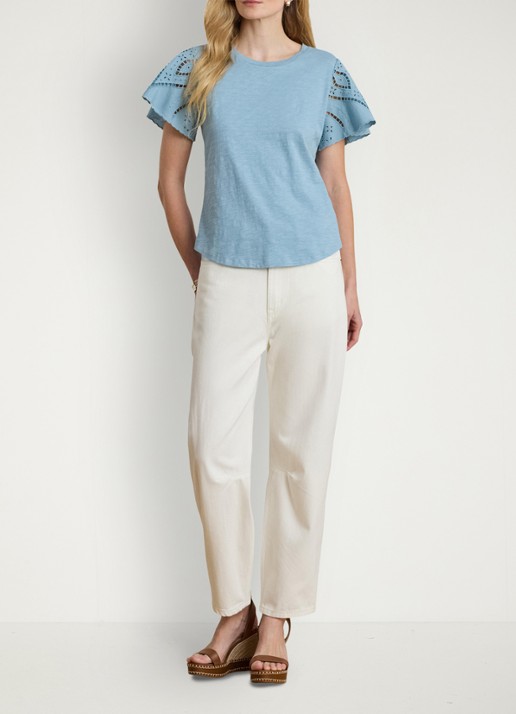 Ralph Lauren Top met broderie - voorkant 3 blue note / blauw