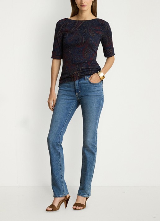 Ralph Lauren Top met paisley dessin en boothals - detail navy multi / blauw