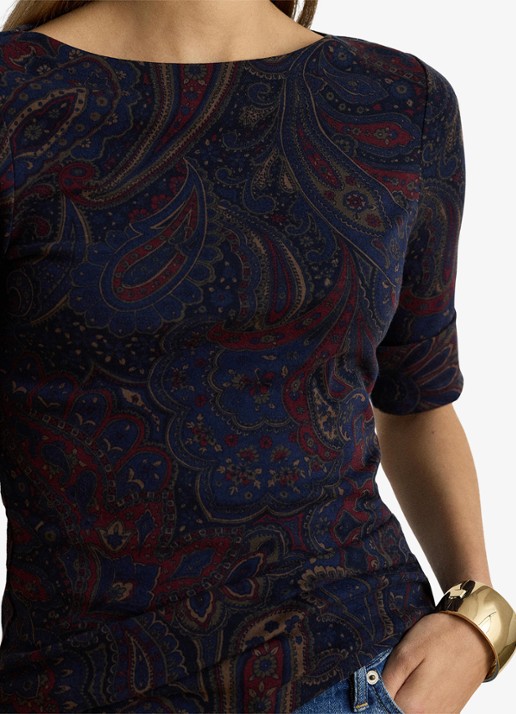 Ralph Lauren Top met paisley dessin en boothals - detail 2 navy multi / blauw