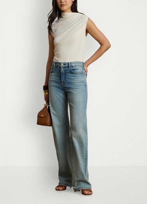 Ralph Lauren Top met plooidetail en assymetrische hals - voorkant 5 mascarpone crème / crème