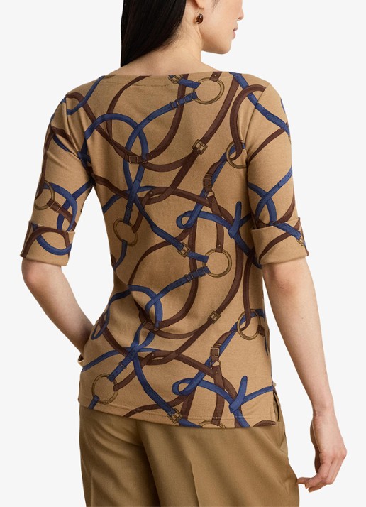 Ralph Lauren Top met print en boothals - achterkant camel multi / beige