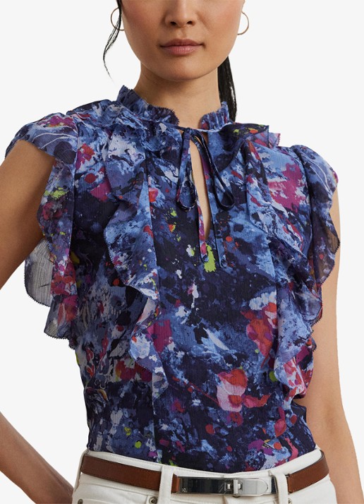 Ralph Lauren Top met ruches en print - detail 4 blue multi / blauw