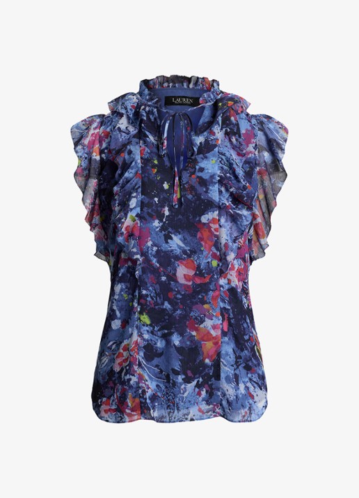Ralph Lauren Top met ruches en print - voorkant blue multi / blauw