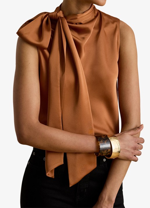 Ralph Lauren Top van satijn met sjaalkraag - detail 4 red terracotta / rood